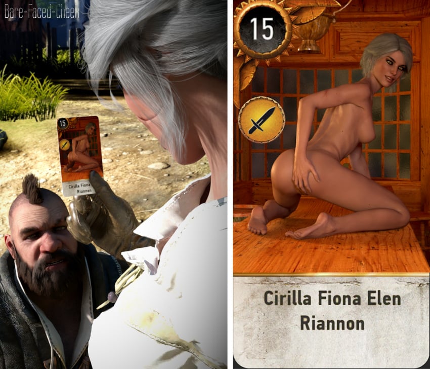 3d ass bare-faced-cheek breasts cards ciri ciri_(daz) completely_nude dwarf female green_eyes gwent light-skinned_female light-skinned_male male nipples nude pussy scar the_witcher_(series) the_witcher_3:_wild_hunt white_hair zoltan_chivay