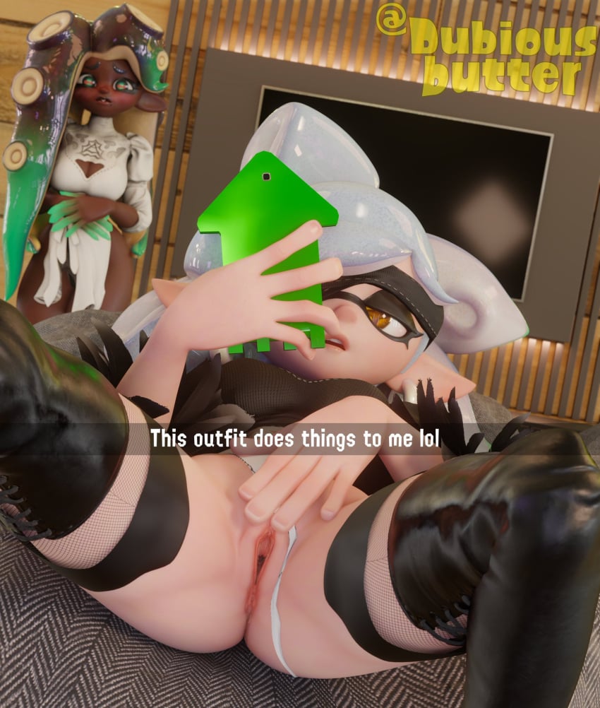 2girls 3d breasts cosplay dark-skinned_female dark_skin dubious_butter female female_only marie_(splatoon) marina_(splatoon) multiple_girls nier nier:_automata nier_(series) phone pussy selfie splatoon yorha_2b_(cosplay) yorha_2p_(cosplay)