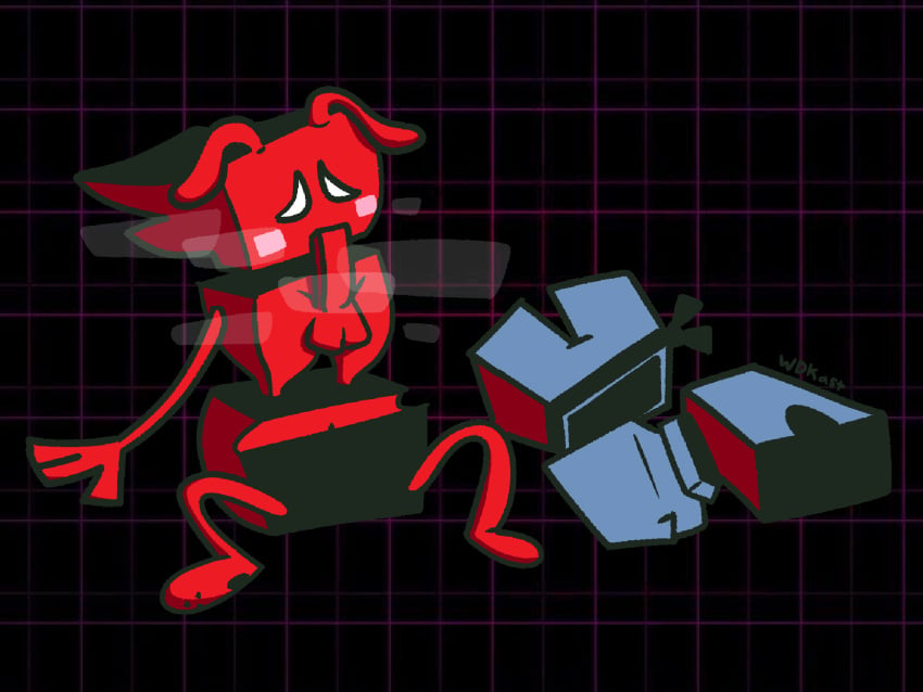 antennae_(anatomy) balls barefoot belt black_belt block bloxer_(deltarune) blue_bottomwear blue_clothing blue_gloves blue_handwear blue_shirt blue_shorts blue_topwear blush bottomwear boxing_gloves clothes_on_floor clothes_on_ground clothing deltarune erection feet genitals geometric_background gloves hand_on_ground handwear hi_res humanoid male mouthless musk musk_clouds musky_penis nude one_arm pawpads paws penis penis_in_face red_body red_skin shirt shorts simple_background sitting sleeveless_shirt sniffing_self solo square_penis topwear toy undertale_(series) unusual_anatomy wdkinc