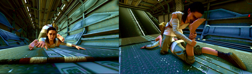 3d barefoot clothed clothing fear feet foot_fetish foot_lick foot_worship licking licking_foot rey runethom-sfm soles star_wars