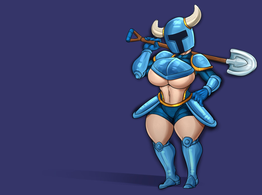 1girls armor big_breasts breasts curvy curvy_figure detnox helmet knight revealing_clothes rule_63 shovel shovel_knight shovel_knight_(character) skimpy solo solo_female thick_thighs thighs underboob voluptuous wide_hips