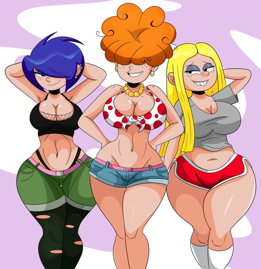 3girls ass big_ass big_breasts blonde_female blonde_hair blue_hair breasts buckteeth cartoon_network crop_top curvy dat_ass ed_edd_n_eddy female freckles gym_shorts hair_covering_eyes hair_over_one_eye hands_behind_head hourglass_figure huge_ass huge_breasts kanker_sisters large_ass large_breasts lee_kanker long_hair looking_at_viewer marie_kanker may_kanker navel orange_hair piercing pinup red_head seductive short_shorts sideboob sister smile sonson-sensei tagme thick_thighs thighs wide_hips yellow_hair