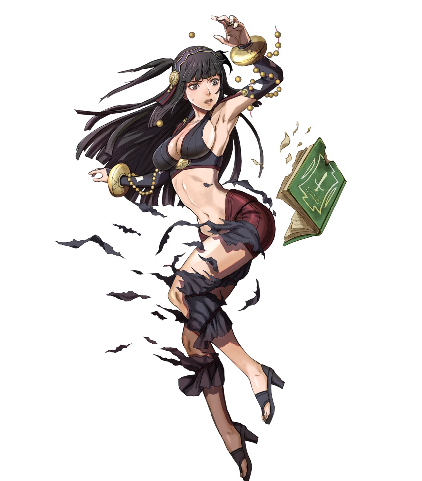 1girls armpits bangs bare_legs bare_midriff bare_thighs biggitybiggitybig black_eyes black_hair book cleavage edit fire_emblem fire_emblem_fates fire_emblem_heroes huge_breasts large_breasts long_hair nintendo official_art rhajat_(fire_emblem) sideboob solo sweatdrop transparent_background