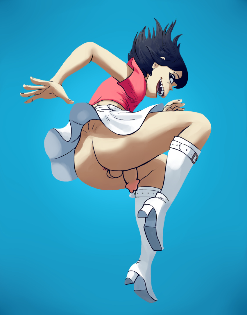 1futa anonymous_artist big_penis boots edit futa futa_sans_pussy futanari gorillaz hi_res jumping large_penis light-skinned_futanari noodle_(gorillaz) outta_sync skirt_lift thick_penis thick_thighs upskirt