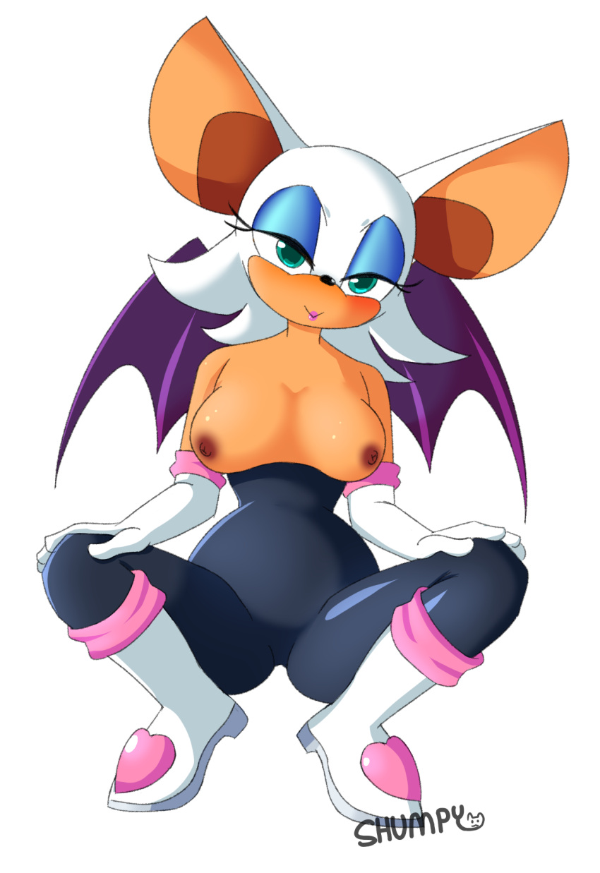 anthro breasts crouching exposed_breasts female hi_res rouge_the_bat sega shumpy solo sonic_(series) sonic_the_hedgehog_(series)