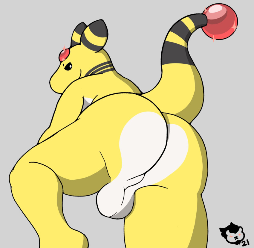 ampharos anthro ass backsack balls baron_montesque big_butt butt_heart cel_shading fur gem genitals hi_res invalid_tag looking_at_viewer looking_back looking_back_at_viewer male nintendo pokémon_(species) pokemon pokemon_(species) shaded smile solo sparkles stripes video_games white_body white_fur yellow_body yellow_fur