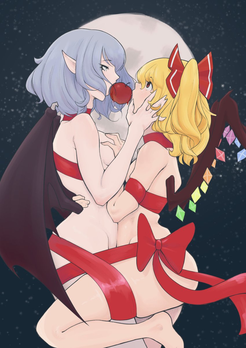 2girls big_ass blonde_hair bound_together cumdumpsonic female_only flandre_scarlet incest multiple_girls pointy_ears remilia_scarlet sisters symmetrical_docking tied_together tied_up touhou yuri