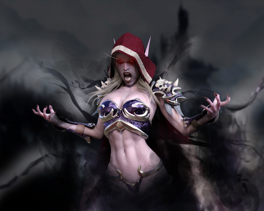 3d blonde_hair dark_ranger darken_den female female_focus red_eyes solo_female sylvanas_windrunner undead_(warcraft) warcraft world_of_warcraft