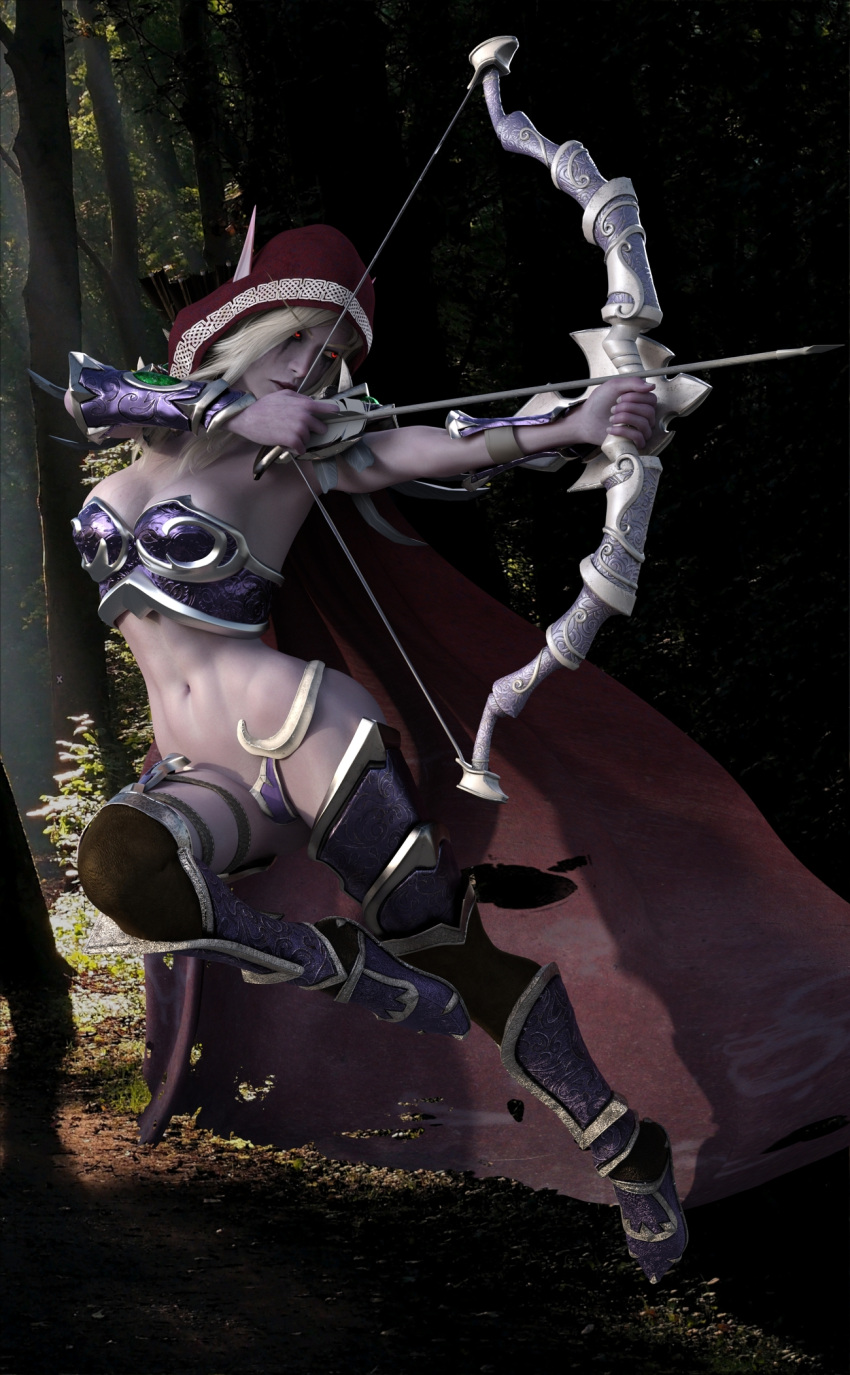 3d blonde_hair dark_ranger darken_den female female_focus red_eyes solo_female sylvanas_windrunner undead_(warcraft) warcraft world_of_warcraft