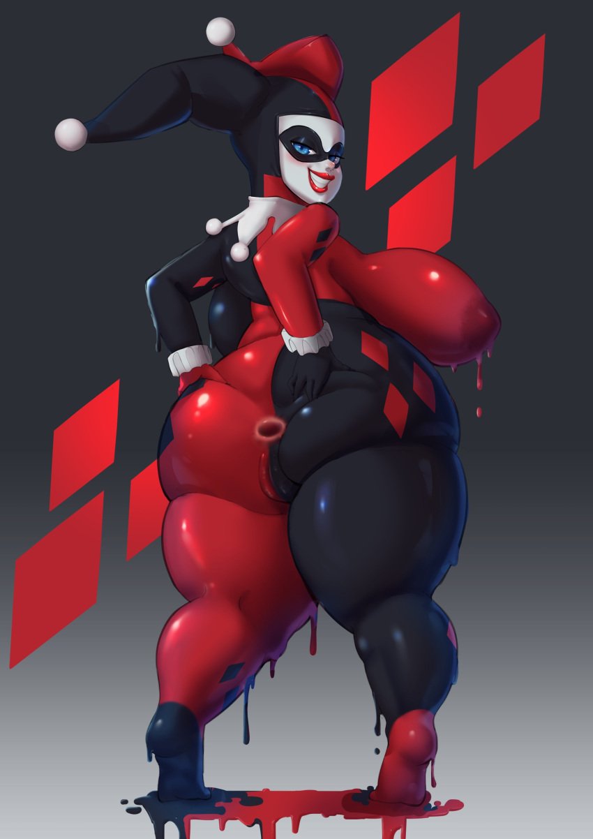 anus batman:_the_animated_series batman_(series) big_breasts body_paint bodypaint dc dc_comics dcau fat harley_quinn harley_quinn_(classic) kevab painted_clothes spread_anus