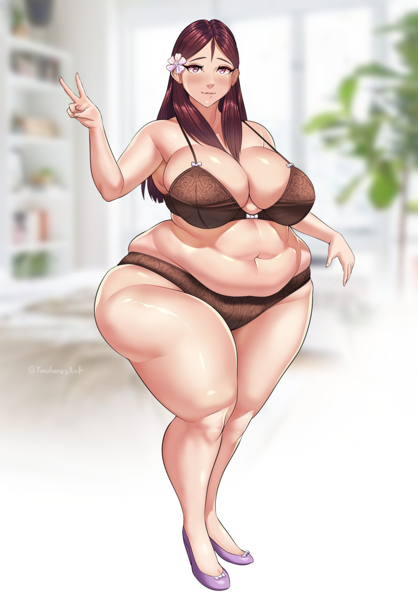 1girls bae_(toroboro) bbw bra chubby chubby_female huge_breasts light-skinned_female light_skin long_hair looking_at_viewer overweight overweight_female panties plump thick_thighs toroboro underwear wide_hips