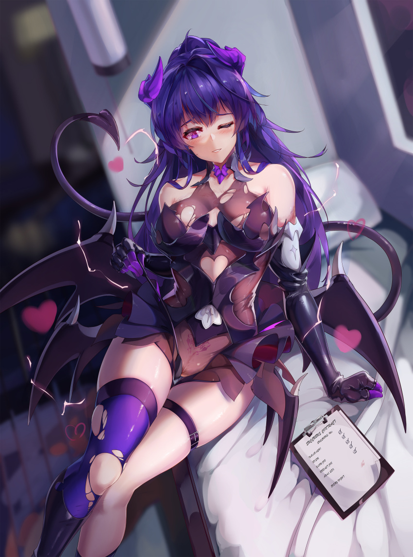 big_breasts blush breasts demon_girl demon_horns demon_tail demon_wings honkai_impact honkai_impact_3rd horns purple_eyes purple_hair pussy raiden_mei succubus thick_thighs thighs tight_clothing vagina zombie-andy