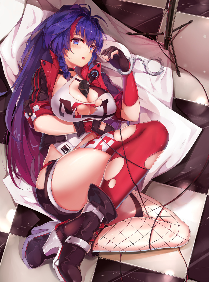 1girls big_breasts blue_eyes breasts fishnets honkai_impact honkai_impact_3rd purple_hair raiden_mei red_hair thick_thighs thighhighs thighs tight_clothing zombie-andy