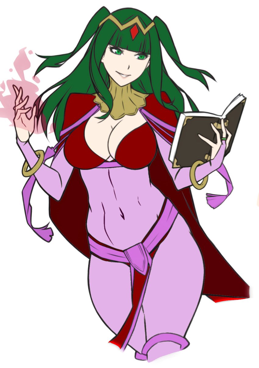 1girls alternate_color alternate_eye_color alternate_hair_color bodystocking book breasts cape cleavage cosplay crimeglass female fire_emblem fire_emblem_awakening green_eyes green_hair highres holding holding_book holding_object large_breasts loincloth milf navel nintendo palette_swap simple_background smile source_request tharja_(fire_emblem) tiki_(adult)_(fire_emblem) tiki_(adult)_(fire_emblem)_(cosplay) upscaled white_background x-teal