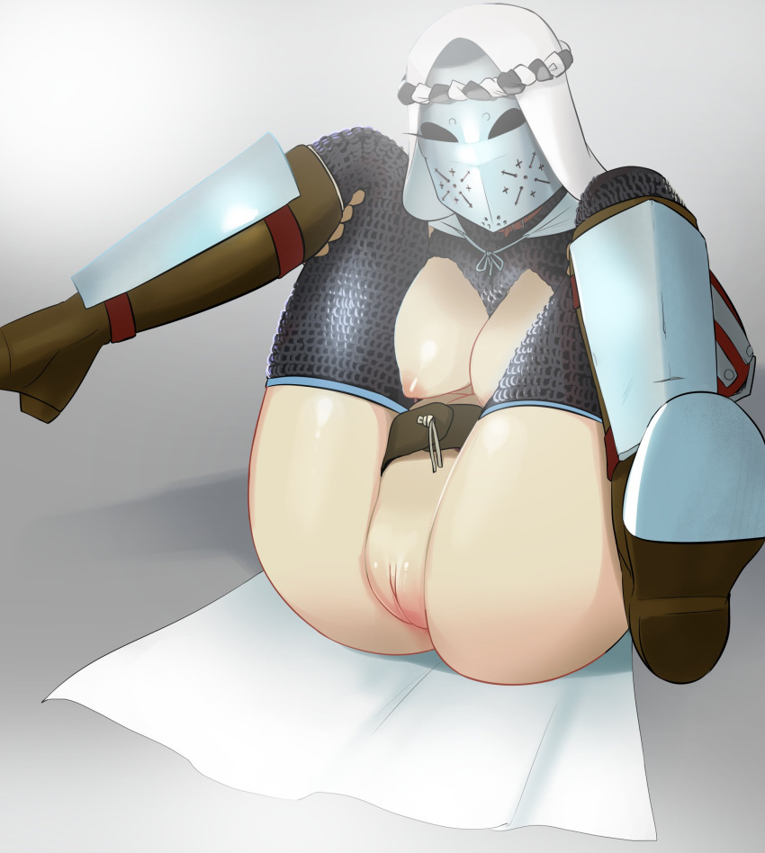 1girls areolae armor big_breasts breasts female female_only helmet large_breasts md-thetest mdthetest medieval_armour nipples solo