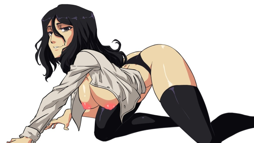 ald_arts attack_on_titan breasts crawling exposed_breasts kneesocks legwear panties pieck_finger smile tagme thick_thighs