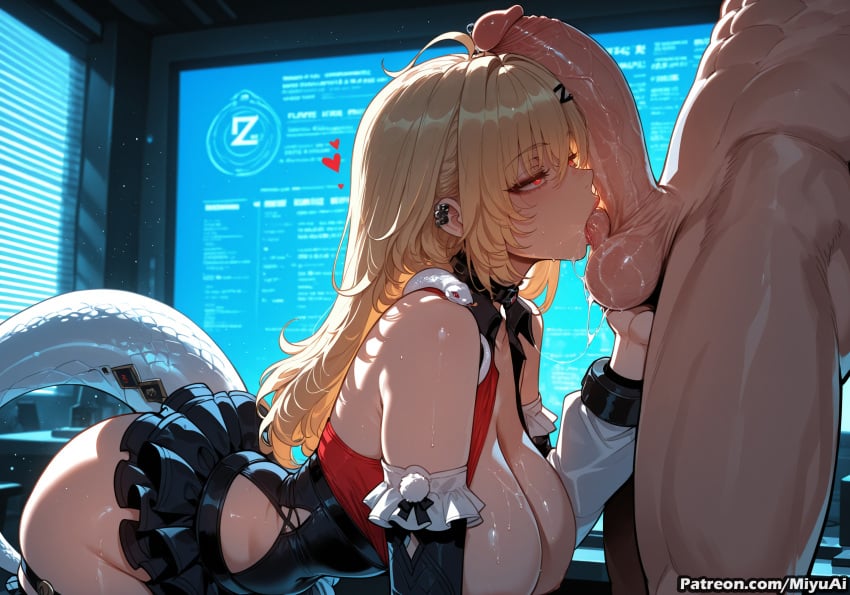 cissia_(zenless_zone_zero) zenless_zone_zero snake miyuai ai_generated ai_assisted thick_thighs thick_ass thick thick_legs thick_hips thick_butt wide_hips wide_thighs voluptuous voluptuous_female curvy curvy_figure curvaceous curvy_female female breasts rating:explicit 1boy oral penis 1girl hetero fellatio blonde_hair red_eyes testicles dark_skin long_hair ass large_penis bare_shoulders sweat censored erection blush huge_breasts solo_focus bangs hair_ornament detached_sleeves veins ahoge saliva uncensored licking_penis eyebrows_visible_through_hair earrings heart cum