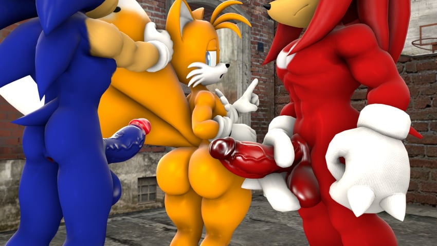 3d animals big_ass blueapple clothing dubious_consent erection femboy footwear furry handwear holding_tail imminent_sex knuckles_the_echidna looking_back male_only mostly_nude questionable_consent sega sonic_(series) sonic_the_hedgehog tails yaoi