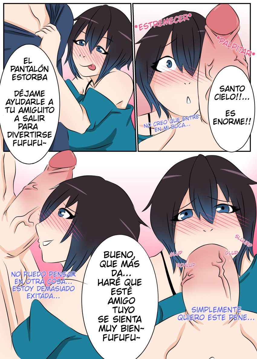 1boy 1girls blowjob el_diario_de_jonathan haikon_knight jonathan_almendair selene_(eddj) spanish_text