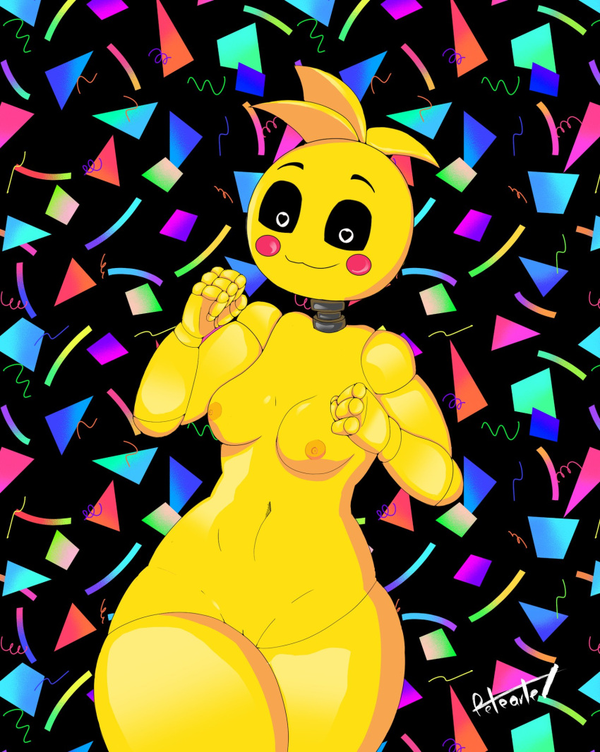 aruka breasts dancing five_nights_at_freddy's five_nights_at_freddy's_2 heart-shaped_pupils naked nipples nude thick toy_chica_(fnaf) toy_chica_(love_taste)