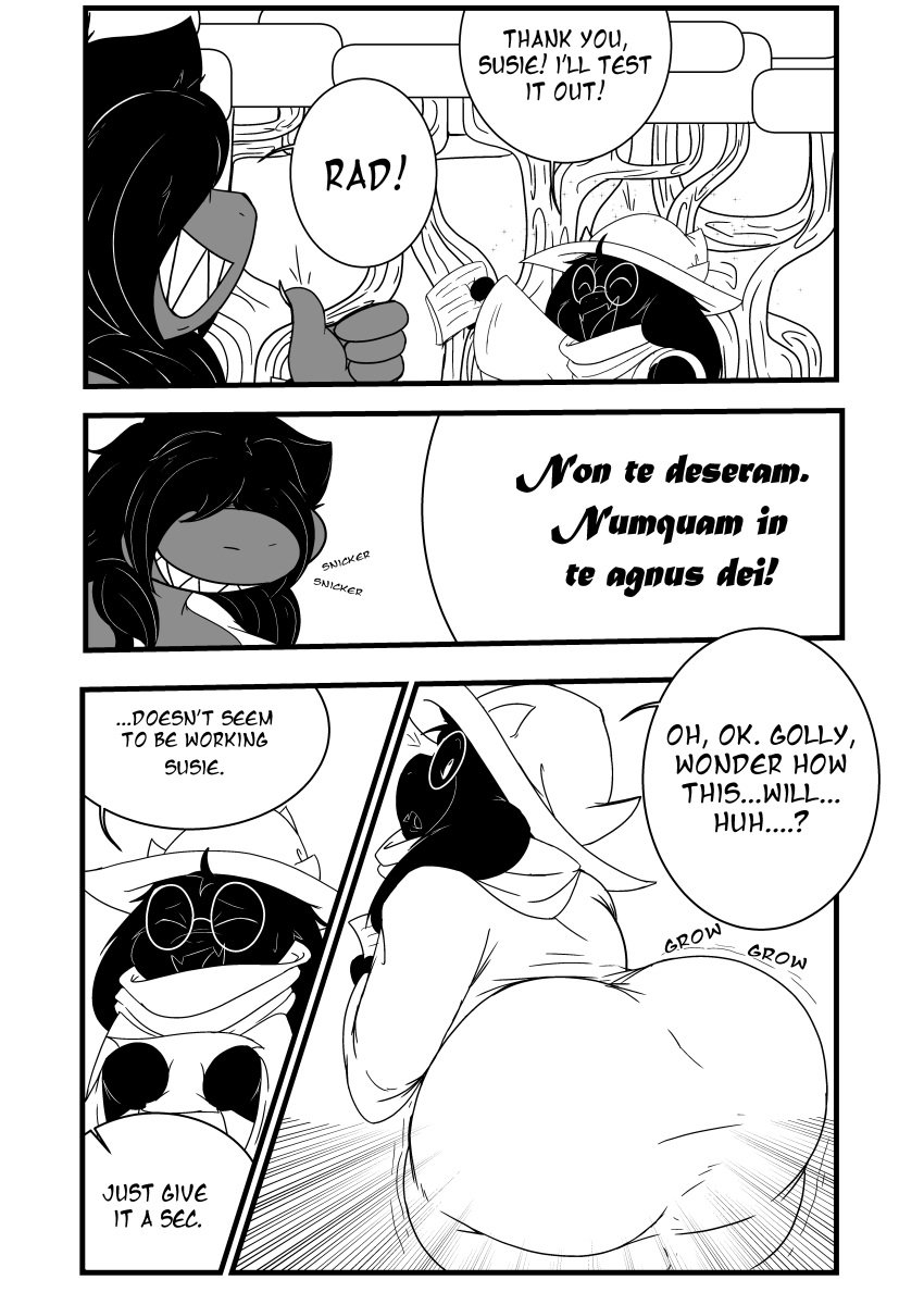 1boy 1girls 2021 absurd_res anthro ass ass_expansion big_ass big_butt bovid butt_expansion butt_jiggle caprine clothed clothing comic dark_world deltarune dialogue digital_media_(artwork) duo english_text expansion fat_ass female femboy fully_clothed goat hi_res huge_ass huge_butt hyper hyper_ass laugh looking_at_butt looking_back male male_focus mammal masterj291 monochrome ralsei reptile scalie susie_(deltarune) text thick_thighs undertale_(series) video_games