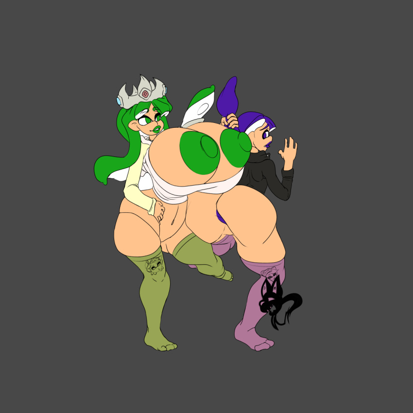 crown green_lipstick huge_ass huge_breasts huge_nipples hyper inkling inkling_boy inkling_girl male nude puffy_lips socks splatoon spread_legs stockings stomach_bulge testicles thedrawmonster thick_thighs