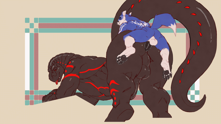 2d anal anal_sex animated anthro anthro_on_anthro anthro_penetrated anthro_penetrating anthro_penetrating_anthro ass balls biceps big_balls big_muscles big_penis big_sub_small_dom big_sub_small_top black_body black_scales blue_body blue_fur bodily_fluids canid canine canis digital_media_(artwork) dinosaur dominant duo erection fox fur furry fuzzamorous genitals gif hi_res huge_balls huge_cock humanoid_genitalia humanoid_penis hybrid larger_male larger_penetrated male male/male male_penetrated male_penetrating male_penetrating_male mammal markings muscular muscular_anthro muscular_male nik_(sonicfox) nox_(sonicfox) nude open_mouth original original_character original_characters penetration penile penile_penetration penis penis_in_ass red_markings reptile scales scalie sex short_playtime simple_background size_difference small_dom_big_sub smile theropod tongue tongue_out tyrannosaurid tyrannosaurus tyrannosaurus_rex white_body white_fur white_markings wolf