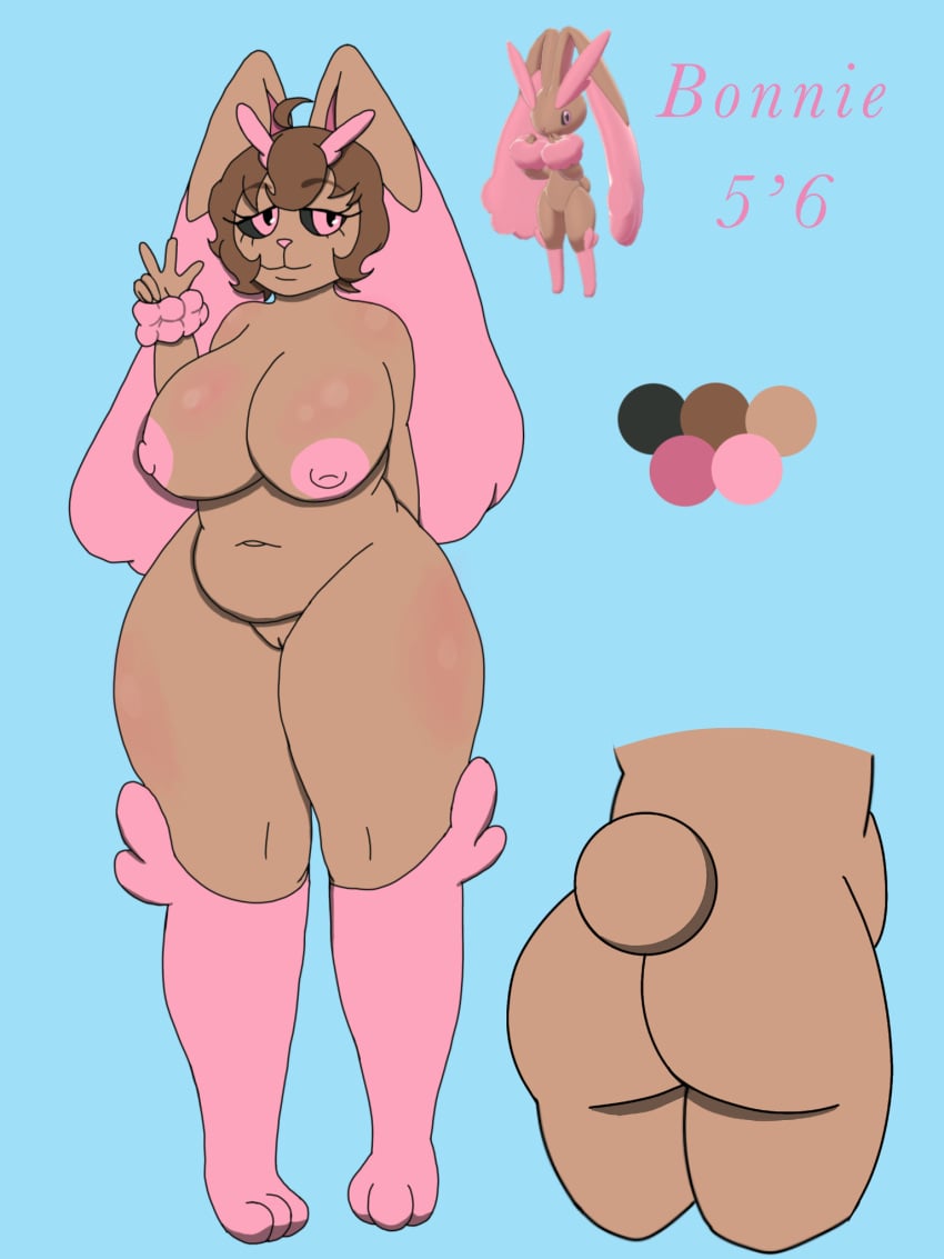 anthro areola ass belly big_breasts big_butt bonnie_(dirkstridoritos) breasts brown_body brown_fur chubby_female dirkstridoritos female floppy_ears fur genitals hi_res lagomorph leporid lopunny mammal model_sheet navel nintendo nipples pink_nose pokémon_(species) pokemon pokemon_(species) pussy scut_tail shiny_pokemon solo thick_thighs video_games wide_hips