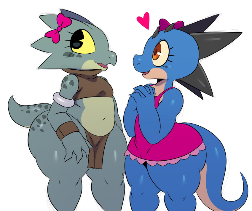 2019 2d 2girls adorable ass big_ass big_butt bottomwear bow_(disambiguation) clothing cute dress duo female female_only females_only gilly_(sssonic2) heart hi_res kobold loincloth no_sex scalie scalie_female scalie_only shortstack sssonic2 wide_hips