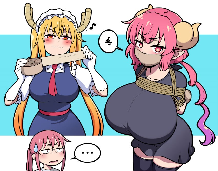 ... 2d 3girls :3 arms_behind_back big_breasts black_shirt blonde_hair blush bondage dragon dragon_girl dress dress_shirt female female_only femdom femsub gag gagged gloves horns huge_breasts human ilulu_(dragon_maid) jam-orbital kobayashi light-skinned_female light_skin looking_at_viewer maid_headdress miss_kobayashi's_dragon_maid orange_hair pale-skinned_female pale_skin pink_hair pointy_ears ponytail purple_hair red_eyes roll_of_tape rope_bondage smug tape tape_gag taped_mouth tied_up tohru_(dragon_maid) twintails two_tone_hair white_gloves yuri