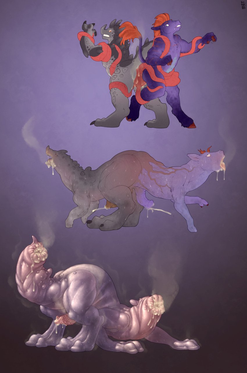 1boy 2boys absurd_res anal anal_sex anthro bodily_fluids body_horror conjoined cum diphallia diphallism duo ejaculation equid equine erection feral_transformation fur genital_fluids genitals glistening hair hi_res male male_only mammal merging monster monsterification mot multi_arm multi_genitalia multi_head multi_limb multi_penis nightmare_fuel nude penetration penis penis_head penis_neck penis_transformation sequence simple_background solo species_transformation tentacle tentacle_penetration transformation triphallia what