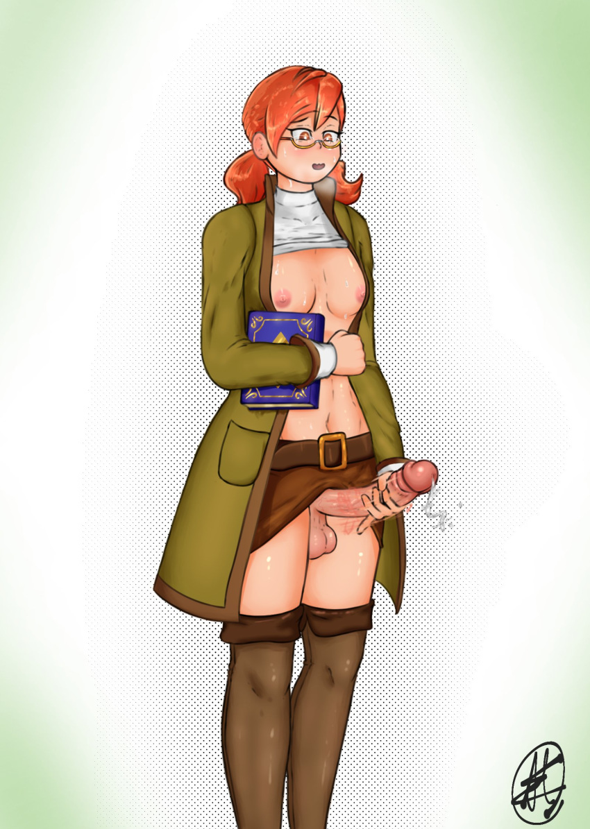 1futa areolae balls big_penis book breasts clothed clothing coat erection final_fantasy final_fantasy_iii functionally_nude futa_only futanari glasses happyelifutaart hazel_eyes human light-skinned_futanari light_skin long_boots masturbation miniskirt nipples orange_hair pale_skin partially_clothed pencil_skirt penis precum_drip red_hair refia scholar short_hair skirt skirt_up solo standing