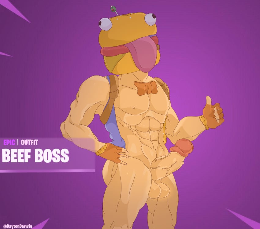 1boy beef_boss_(fortnite) durr_burger erect_penis fortnite fortnite:_battle_royale light-skinned_male male_only nude nude_male penis thumbs_up