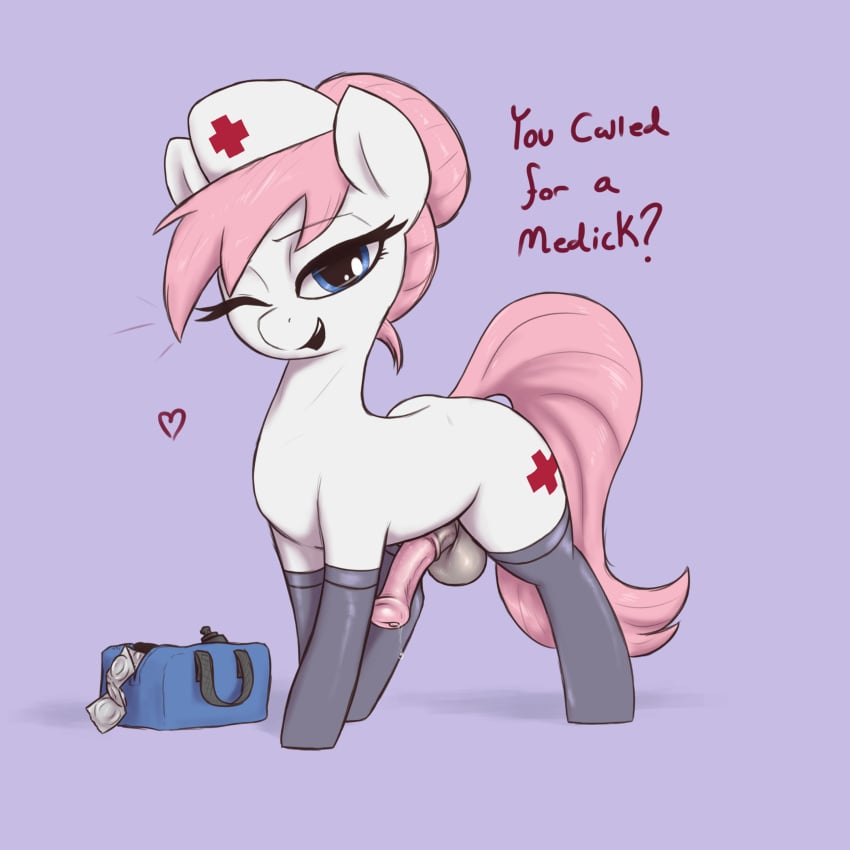 condom dialogue friendship_is_magic furry futa_only futanari horsecock horsecock_futanari looking_at_viewer medical my_little_pony nurse nurse_redheart penis solo solo_futa t72b