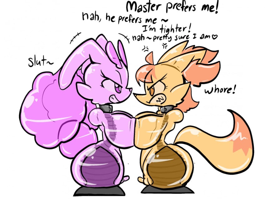 2girls 4:3 amputee angry animate_inanimate anthro braixen breast_press canid collar dialogue disability duo english_text female femsub glistening glistening_body goo_creature living_fleshlight living_onahole living_sex_toy lopunny mammal multiple_girls multiple_subs nintendo onahole pencil-arts penetrable_sex_toy penetration pink_body pink_eyes pokémon_(species) pokemon pokemon_(species) quadruple_amputee sex_toy side_view simple_background slave smile submissive_female symmetrical_docking text translucent translucent_body vaginal_penetration video_games white_background yellow_body