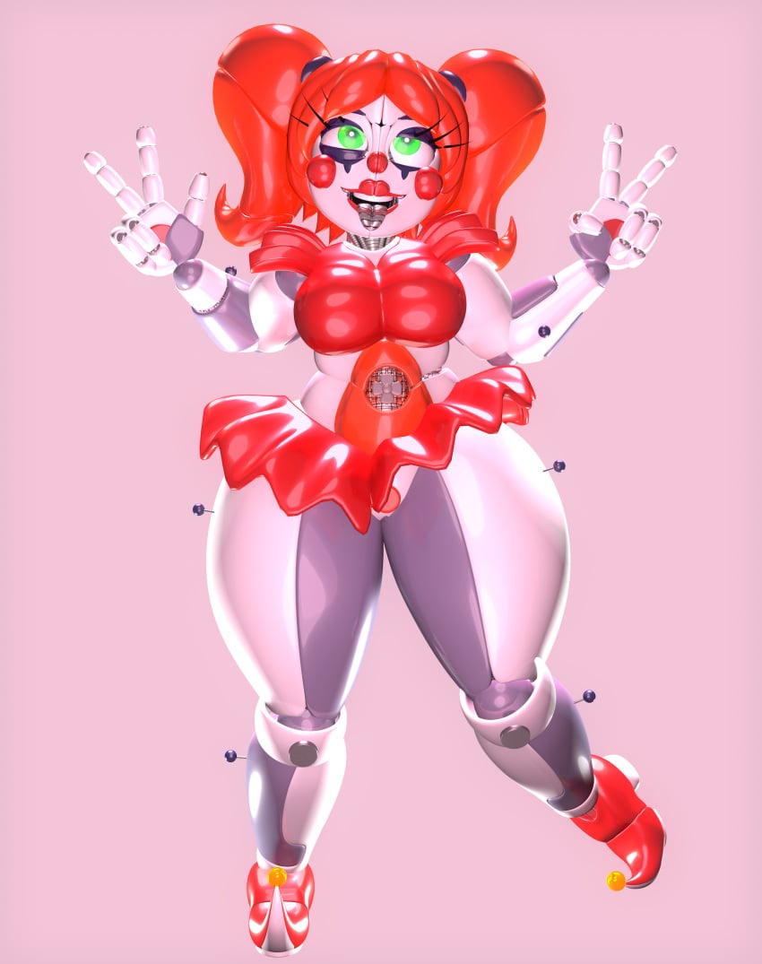 1girls 3d ahe_gao animatronic baby_(fnafsl) big_ass big_breasts big_nipples breasts cheek_spots cheeks cinema4d cinema_4d circus_baby circus_baby_(fnaf) clothed clown clown_nose double_v female female_only five_nights_at_freddy's five_nights_at_freddy's:_sister_location glowing glowing_eyes green_eyes lewdark peace_sign red_hair red_lipstick robot robot_girl smile smiling solo thick_thighs tongue tongue_out twintails v white_body white_skin