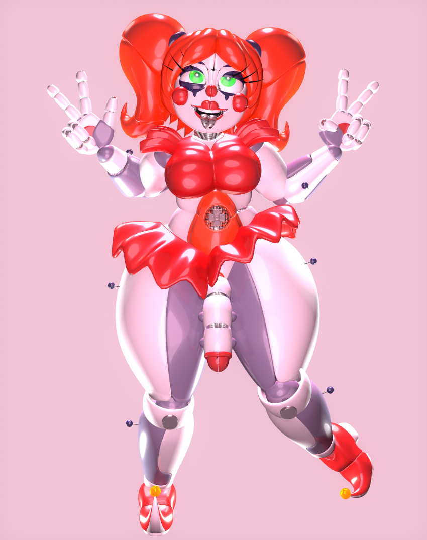 1futa 3d ahe_gao animatronic baby_(fnafsl) big_ass big_breasts big_nipples big_penis breasts cheek_spots cheeks cinema4d cinema_4d circus_baby circus_baby_(fnaf) clothed clown clown_nose dickgirl five_nights_at_freddy's five_nights_at_freddy's:_sister_location futa_only futanari glowing glowing_eyes green_eyes lewdark peace_sign penis red_hair red_lipstick robot robot_girl smile smiling solo_futa thick_thighs tongue tongue_out twintails white_body white_skin