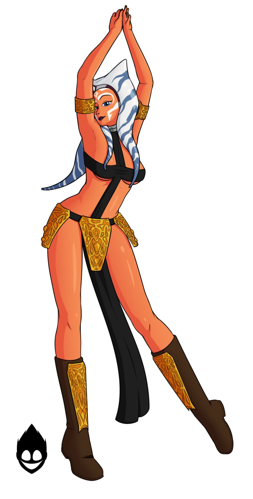 1girls ahsoka_tano alien armlet blue_eyes dancer dancer_outfit female female_only fenix31_(artist) harem_girl harem_outfit jedi loincloth looking_at_viewer medium_breasts orange_skin slave slave_ahsoka slave_collar slave_outfit slavegirl solo star_wars star_wars_rebels togruta transparent_background