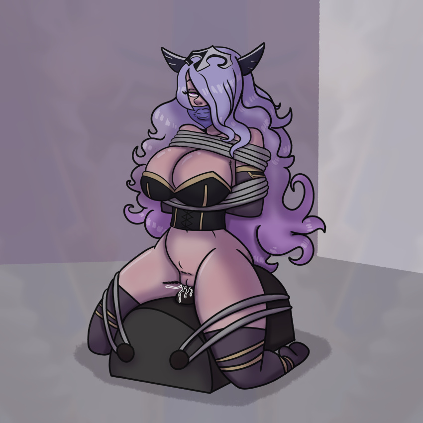 bondage bondage_furniture bondage_gear camilla_(fire_emblem) deep_throat deepthroat deepthroat_holder deepthroat_no_hands dildo dildo_gag dildo_mask fire_emblem fire_emblem_fates gag gagged layered_gag oral oral_sex pleasure_face purple_hair pussy_training rope rope_bondage sqootshy throat_training vaginal_penetration