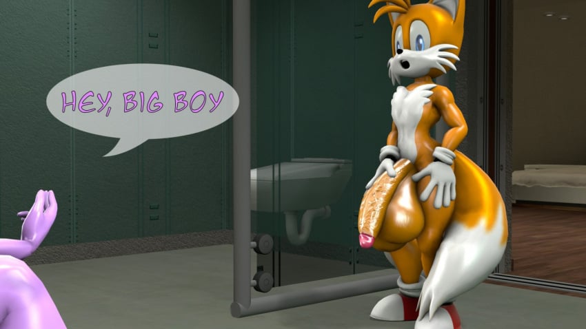 beckoning blaze_the_cat clothing flaccid flaccid_penis footwear gigantic_balls gigantic_penis hand_on_penis handwear mostly_nude sonic_(series) source_filmmaker speech_bubble tails toxictigerex