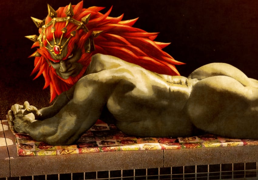 3d_(artwork) ass back_muscles bara barazoku beard biceps big_biceps big_butt big_muscles ganondorf ganondorf_(hyrule_warriors) green_skin hyrule_warriors laying_on_stomach long_hair male_only manly muscular_arms muscular_butt muscular_male nude red_hair solo solo_male the_legend_of_zelda thedarkdjin