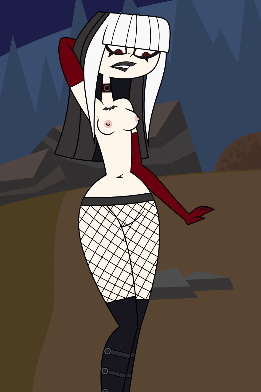 breasts crimson_(tdi) female female_only goth grey_hair lips lipstick makeup naked_footwear nipples small_breasts solo the_ridonculous_race tjlive5 total_drama_island white_hair white_skin