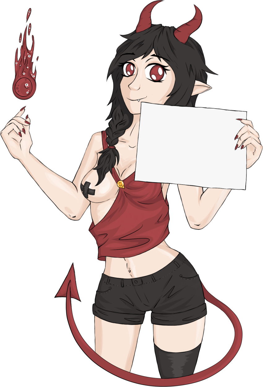 black_hair demon demon_girl demon_horns demon_tail demoness kineris_(artist) kineris_(character) pointy_ears red_eyes transparent_background