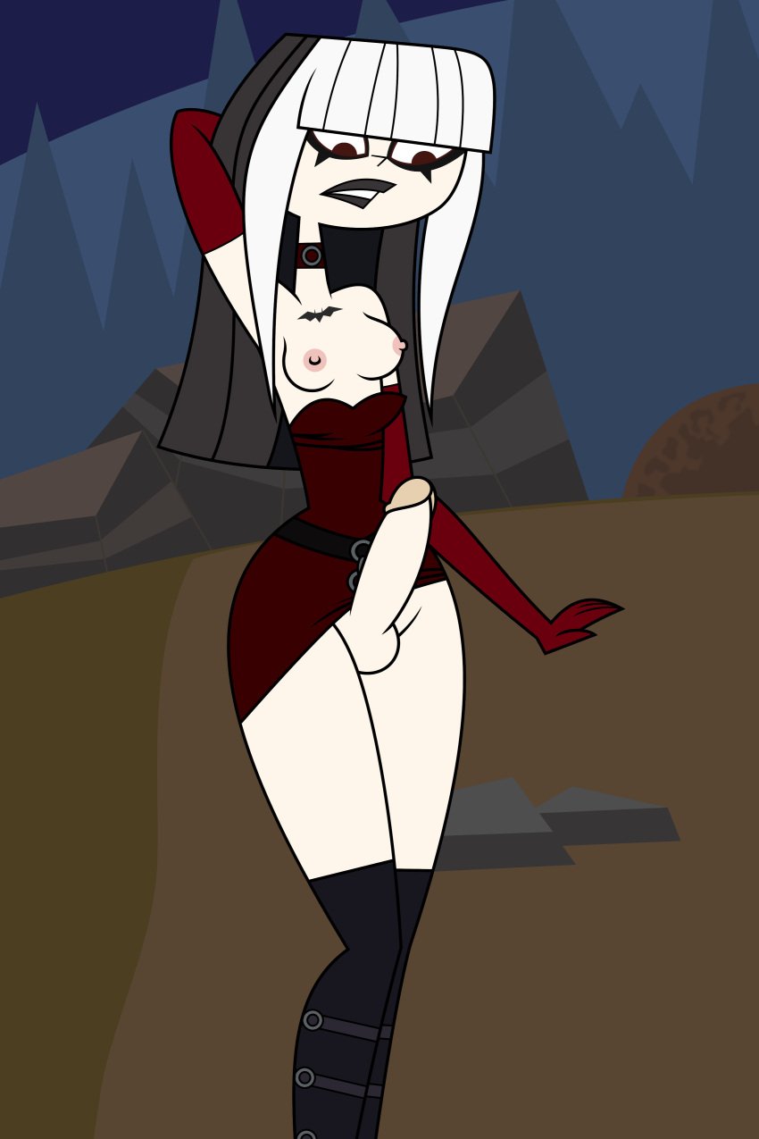 breasts crimson_(tdi) futa_only futanari goth grey_hair lips lipstick makeup nipples nude penis small_breasts solo the_ridonculous_race tjlive5 total_drama_island white_hair white_skin