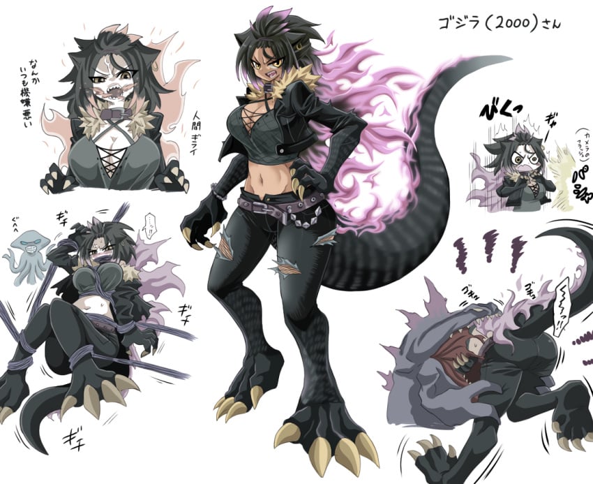 2021 bare_midriff big_breasts black_hair breasts claws cleavage female gijinka godzilla godzilla_(series) humanized kaiju kaiju_girl kinkuri monster_girl orga_(kaiju) rule_63 tagme tail yellow_eyes