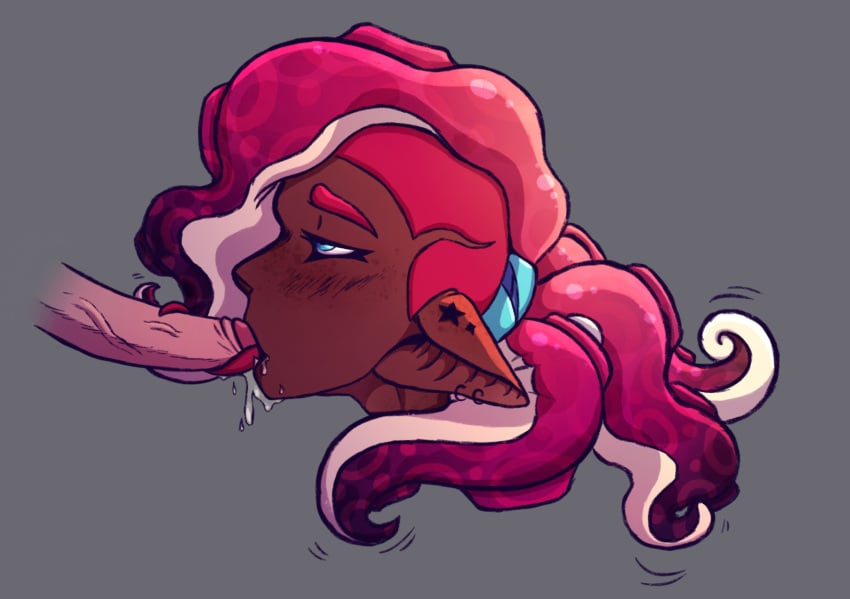 akemi_(pocket_stars) blush colored_sketch drooling fangs fellatio femboy gay headshot licking_penis long_tongue male male_only octoling oral pocket_stars simple_background splatoon tentacle yaoi