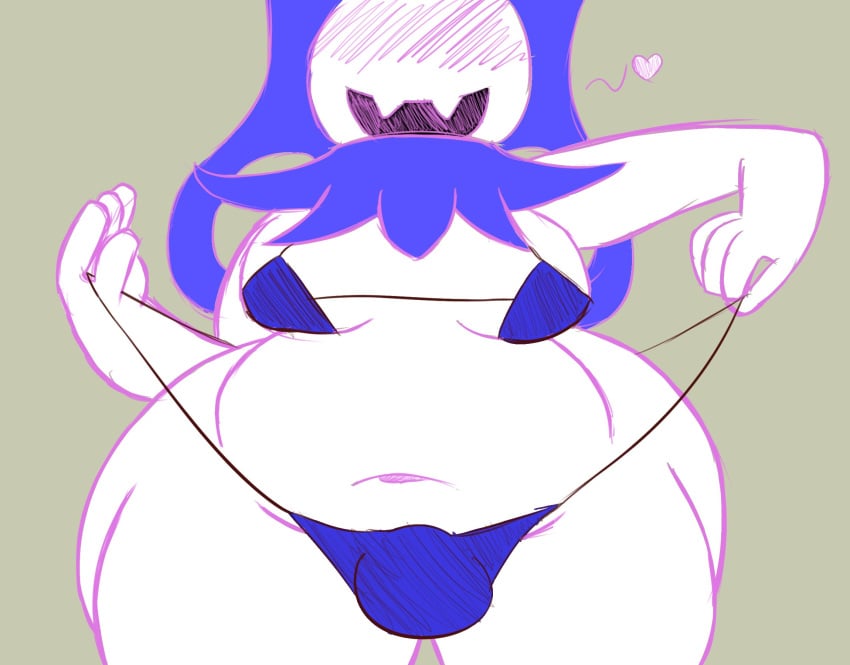 1boy assertive_kiwami atlus bikini bikini_bottom bikini_pull bikini_top bulge demon faceless_male faggot femboy g-string headgear imp jack_frost_(megami_tensei) male male_only megami_tensei moobs non-human sega slightly_chubby white_body