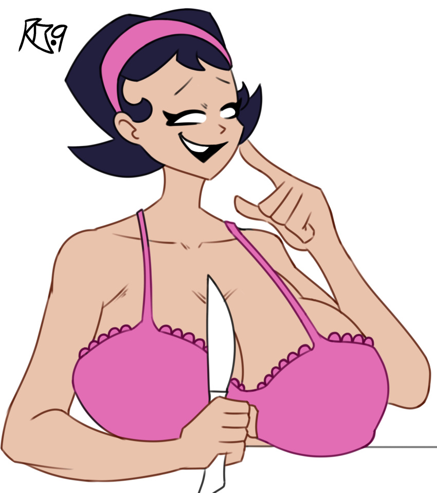 big_breasts black_hair bra breasts covered_breasts covered_nipples female friday_night_funkin giant_breasts knife large_breasts light-skinned_female light_skin nene_(newgrounds) newgrounds pico's_school pink_bra plastic_knife smile snesti tagme underwear wip