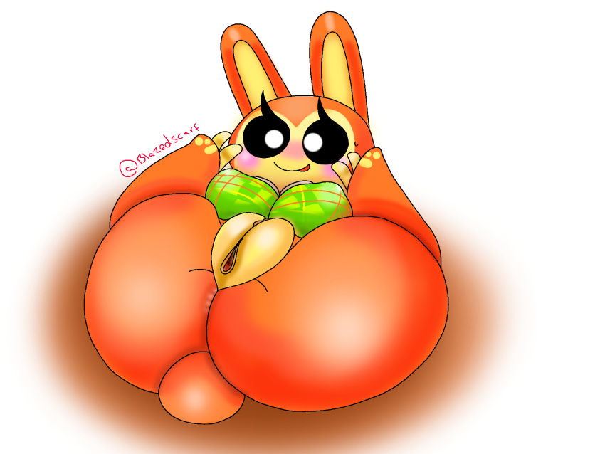 2021 animal_crossing animal_crossing_new_horizons animal_humanoid anthro anus ass asshole big_ass big_breasts big_butt blazedscarf bunnie_(animal_crossing) furry legs_apart legs_up nintendo peace_sign pussy shortstack thick_thighs thighs vagina