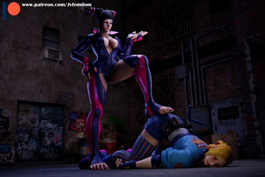 2girls 3d 3d_(artwork) black_hair blonde_hair boots catfight catsuit clothed defeated female female_domination femdom fight foot_on_ass hand_on_hip helpless humiliated humiliation juri_han jvfemdom knocked_out latex latex_suit leather leather_boots leather_clothing leather_jacket looking_down lucia_morgan multiple_girls pain passed_out ponytail stepped_on stepping_on_ass stepping_on_female street_fighter trample trampling twintails victory victory_pose video_games yuri